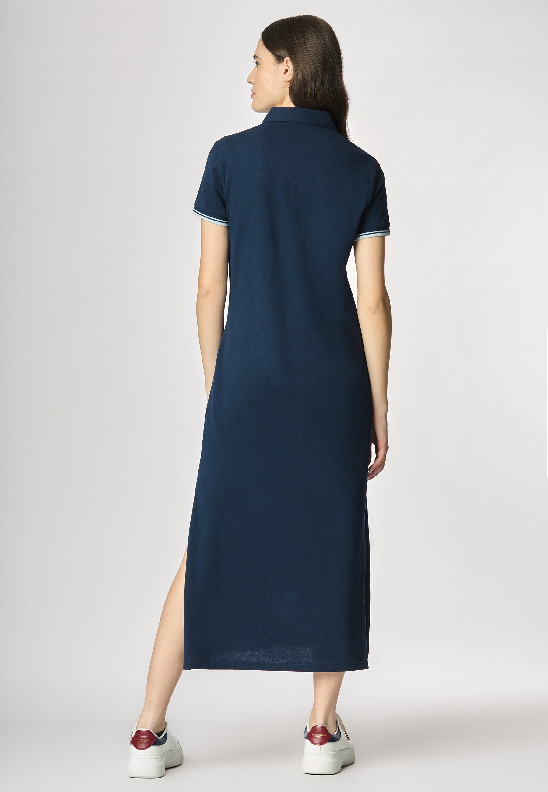 Abito lungo a maniche corte in cotone stretch micropiquet