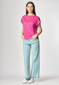 T-shirt girocollo smanicata in lino premium quality