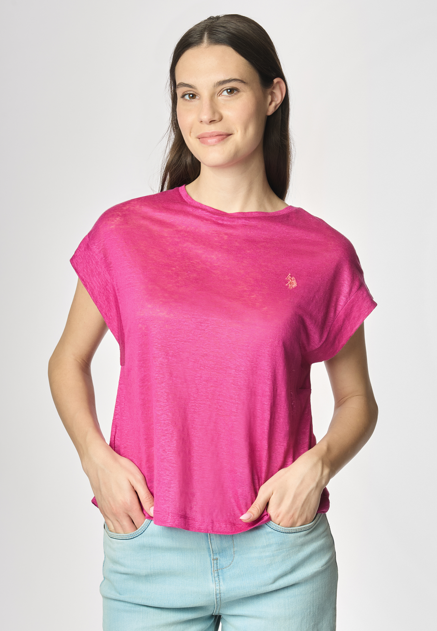 T-shirt girocollo smanicata in lino premium quality