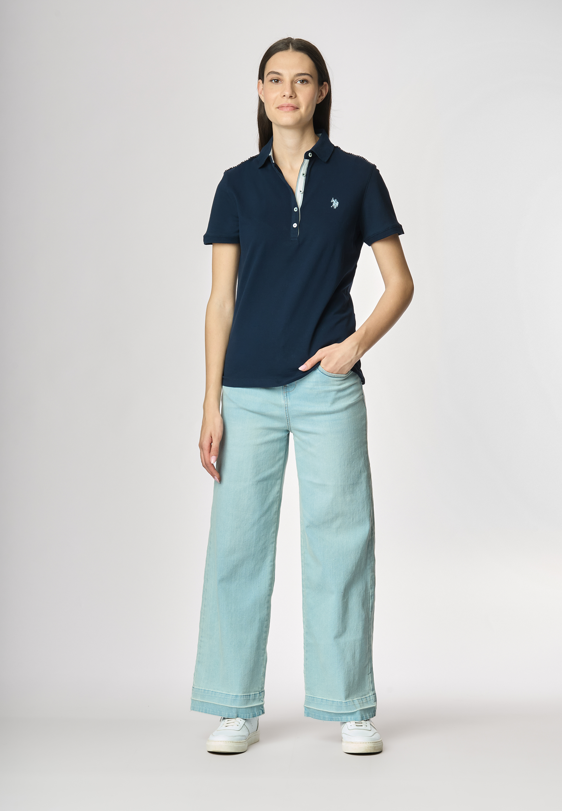 Polo shirt a maniche corte in cotone micropiquet stretch con sottocolletto colorato