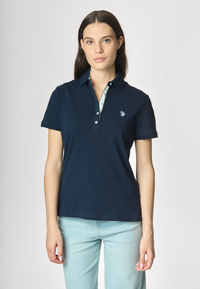 Polo shirt a maniche corte in cotone micropiquet stretch con sottocolletto colorato