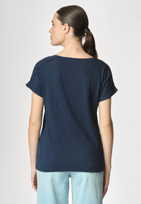 T-shirt girocollo da donna in misto cotone e lino