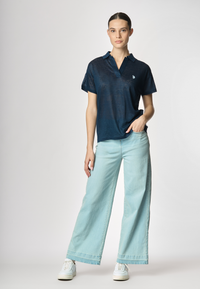 Polo a maniche corte con scollo a V in lino premium quality