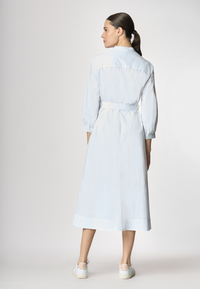 Abito chemisier con manica a 3/4 e cintura in cotone popeline