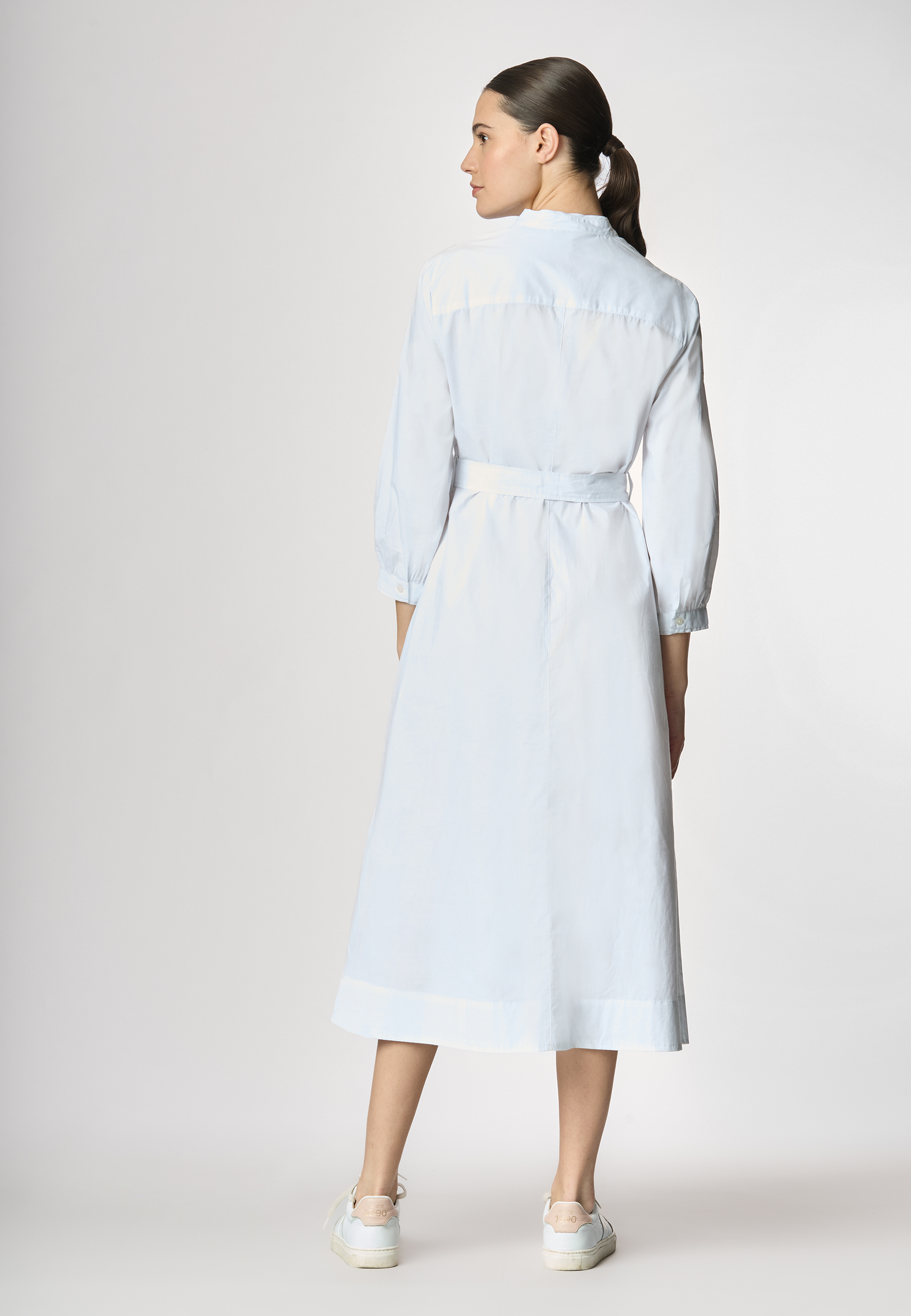 Abito chemisier con manica a 3/4 e cintura in cotone popeline