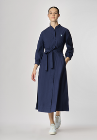 Abito chemisier con manica a 3/4 e cintura in cotone popeline