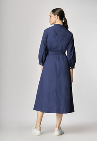 Abito chemisier con manica a 3/4 e cintura in cotone popeline