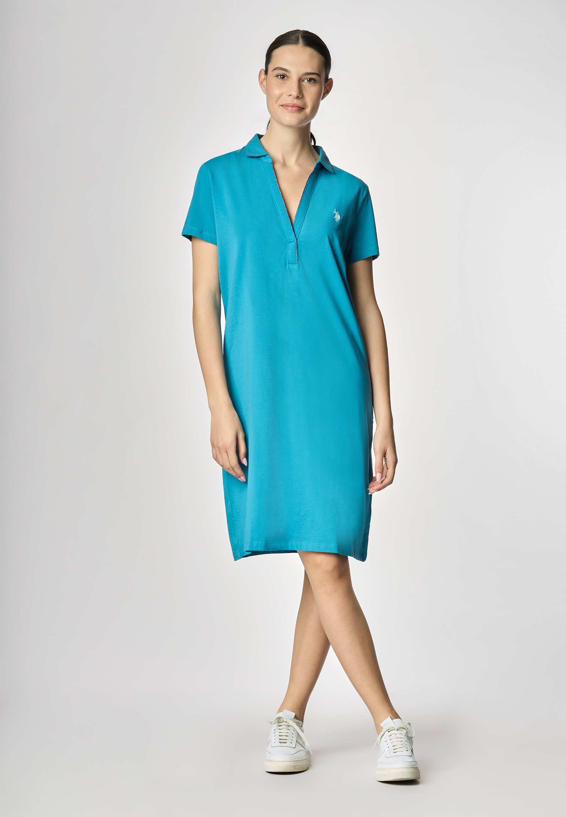 Abito Donna Manica Corta In Cotone Tinta Unita - Marrone, Taglia M - 95% Cotone, 5% Spandex