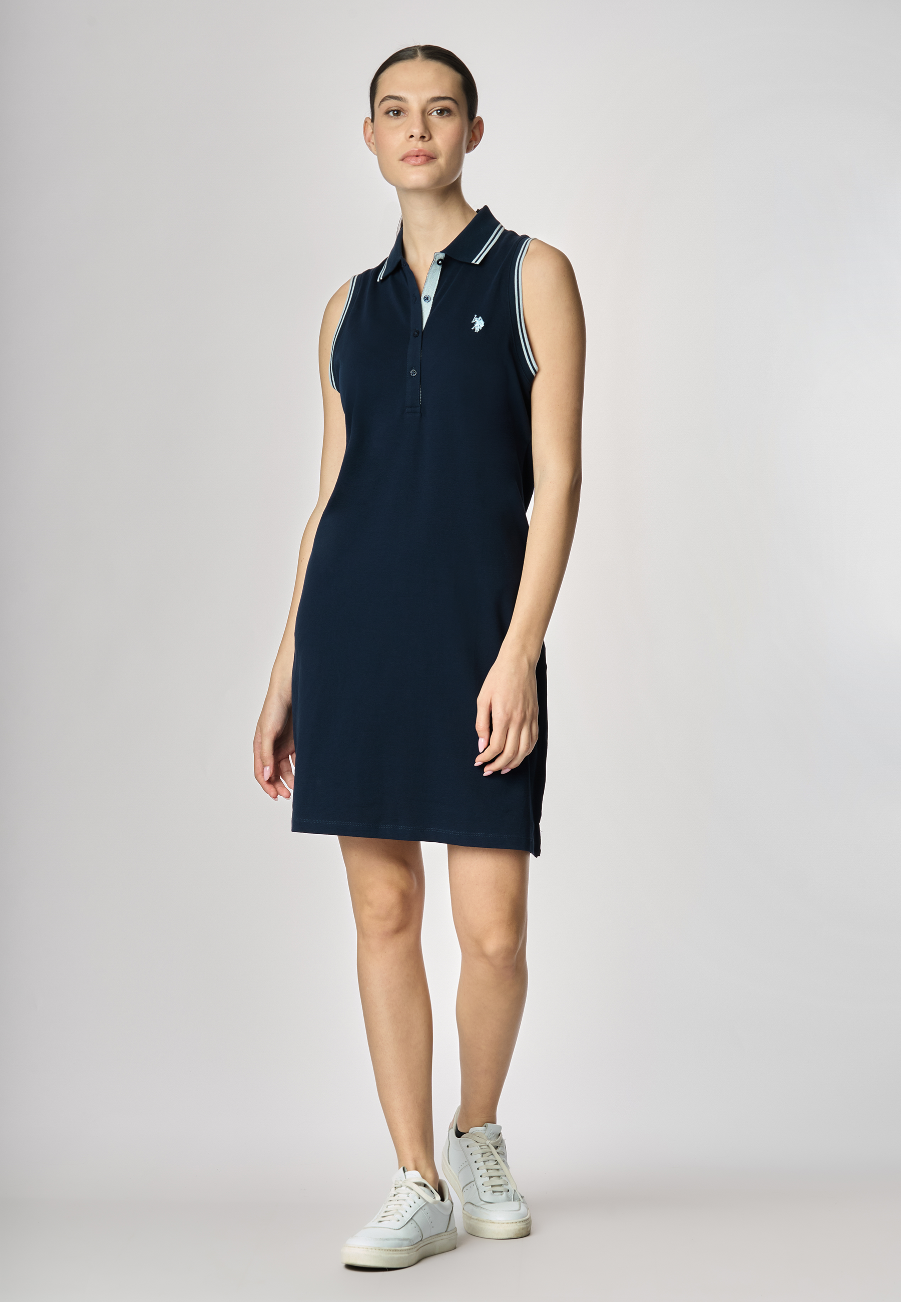 Abito smanicato in cotone stretch micropiquet
