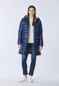 Piumino midi con cappuccio in shiny nylon