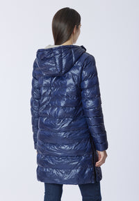 Piumino midi con cappuccio in shiny nylon