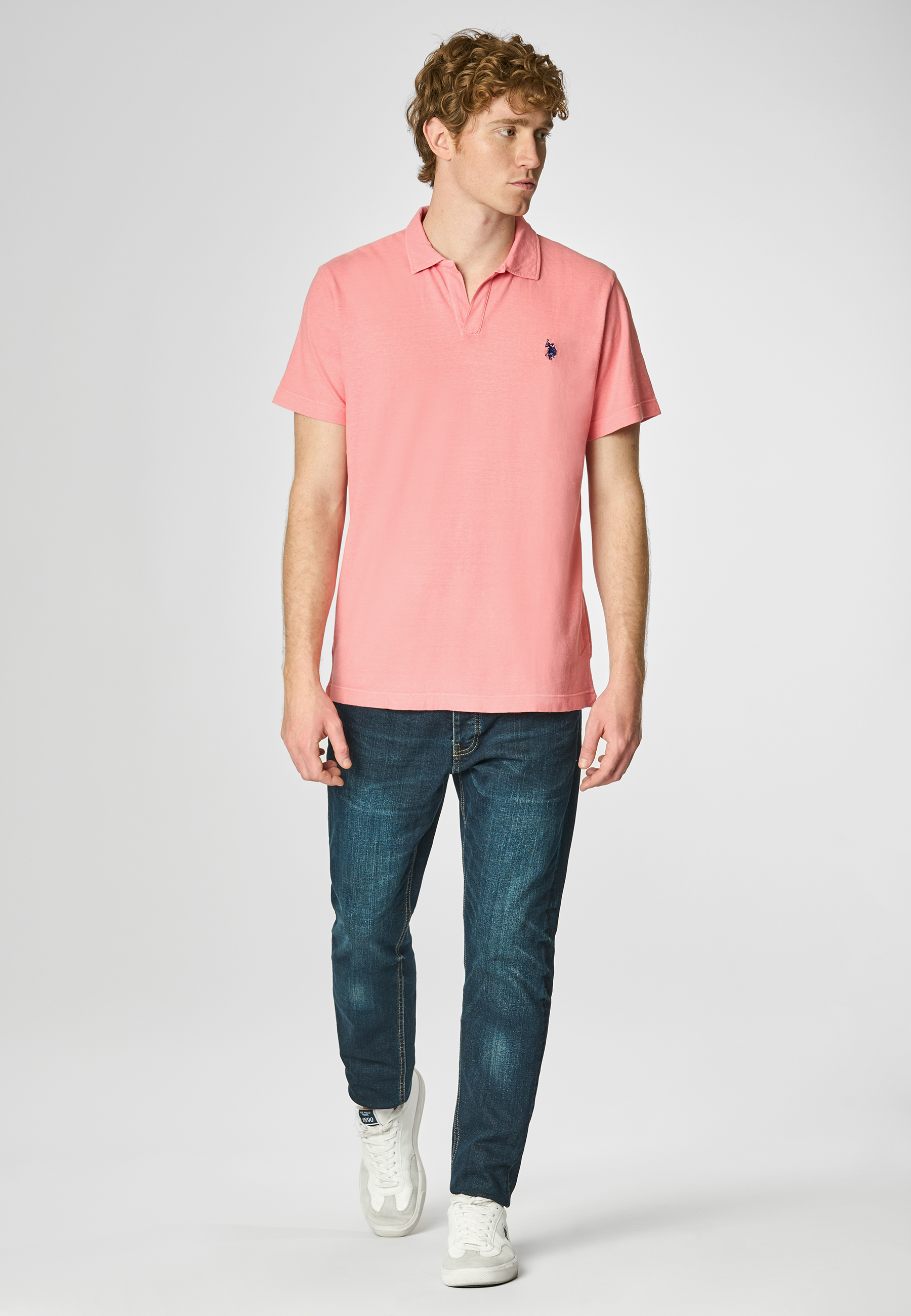 Polo shirt a maniche corte in misto canapa e cotone organico con logo