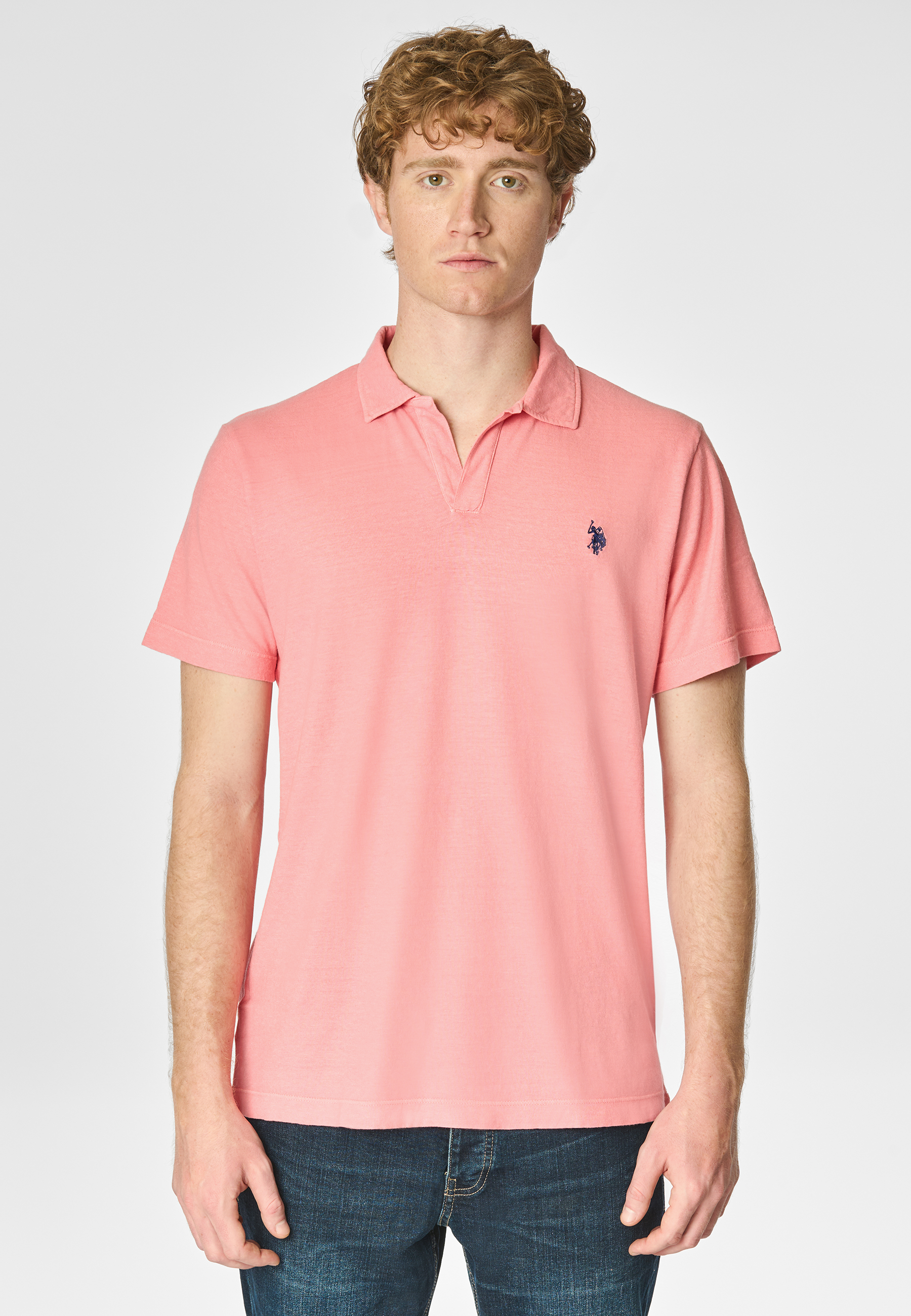 Polo shirt a maniche corte in misto canapa e cotone organico con logo