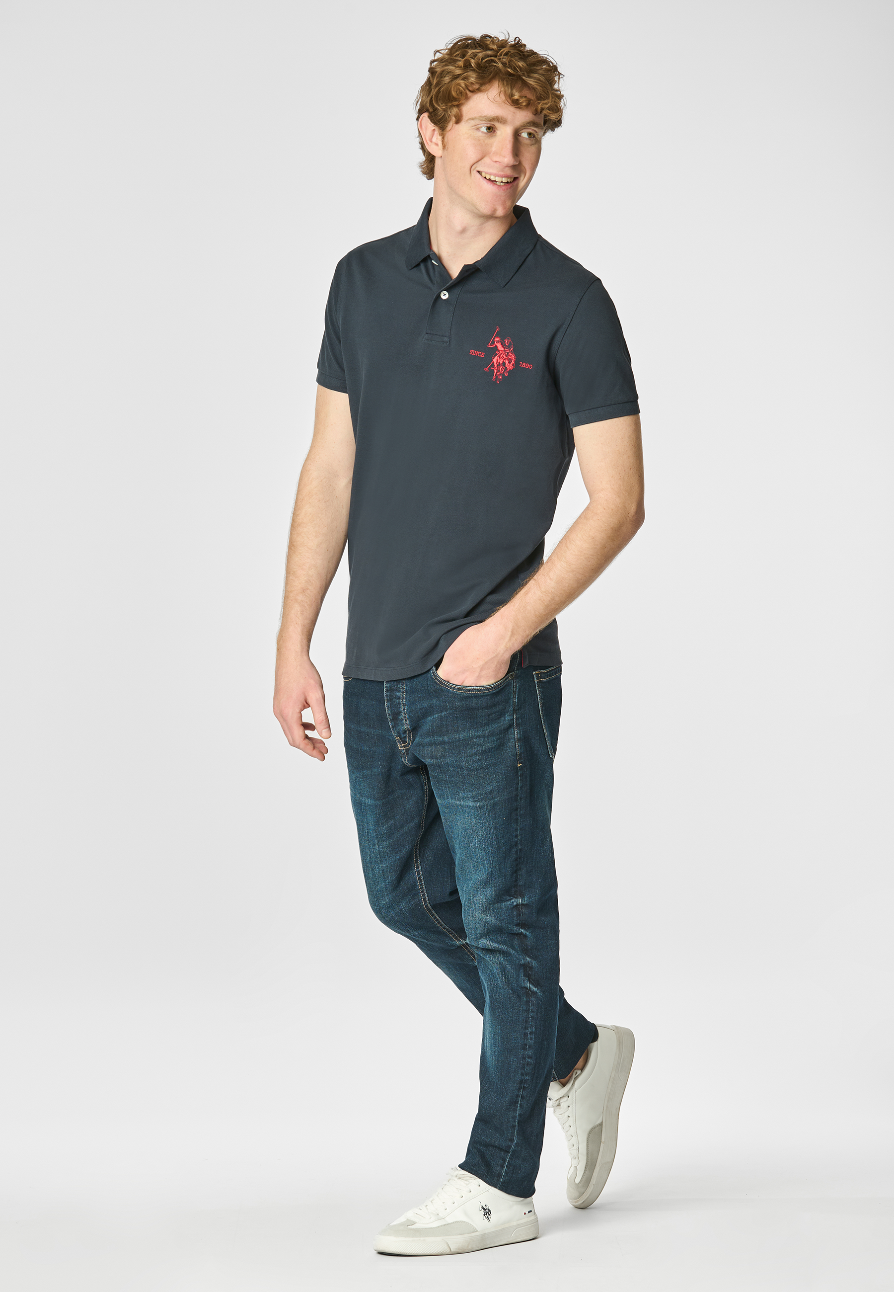 Polo shirt a maniche corte in cotone piquet con logo e sottocolletto colorato