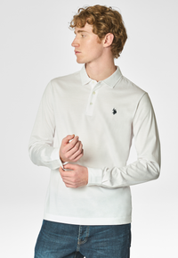 Polo shirt a maniche lunghe in cotone premium quality con logo e bottoni sulle maniche