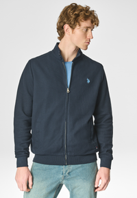 Felpa a collo alto in cotone piquet con interno tartan e chiusura zip