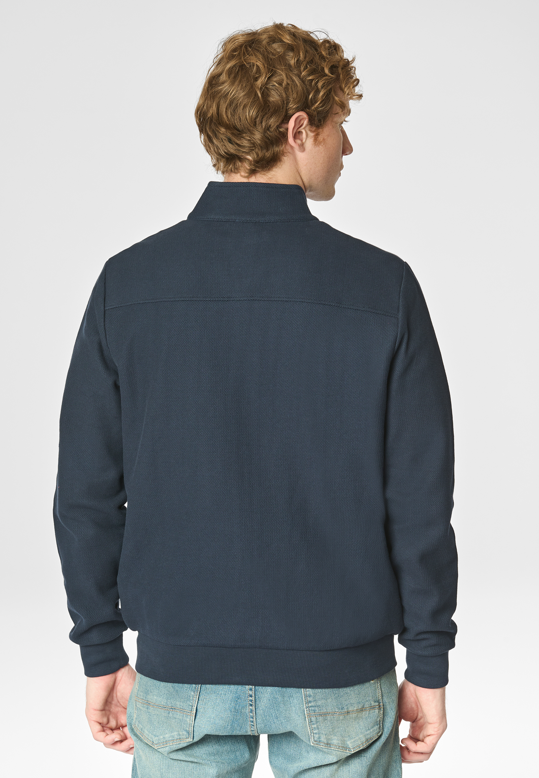 Felpa a collo alto in cotone piquet con interno tartan e chiusura zip