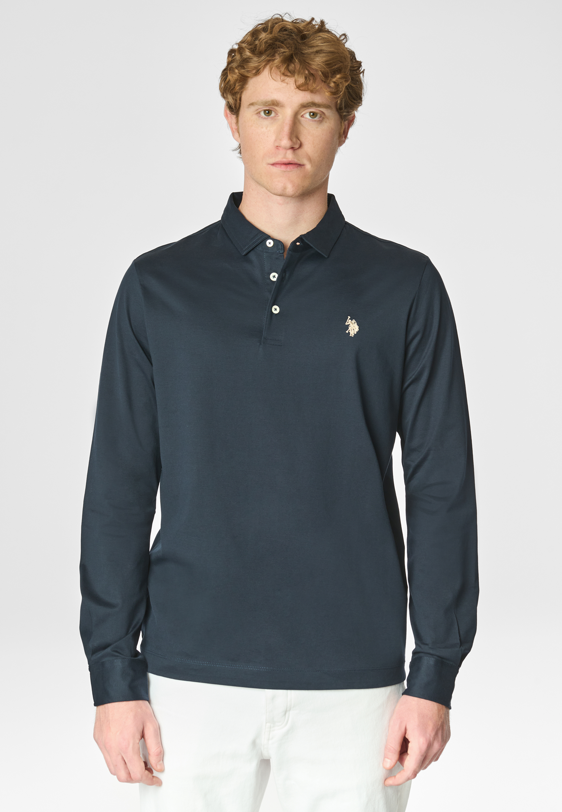 Polo shirt a maniche lunghe in cotone premium quality con logo e bottoni sulle maniche