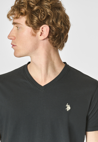 T-shirt a maniche corte con scollo a V in cotone con logo