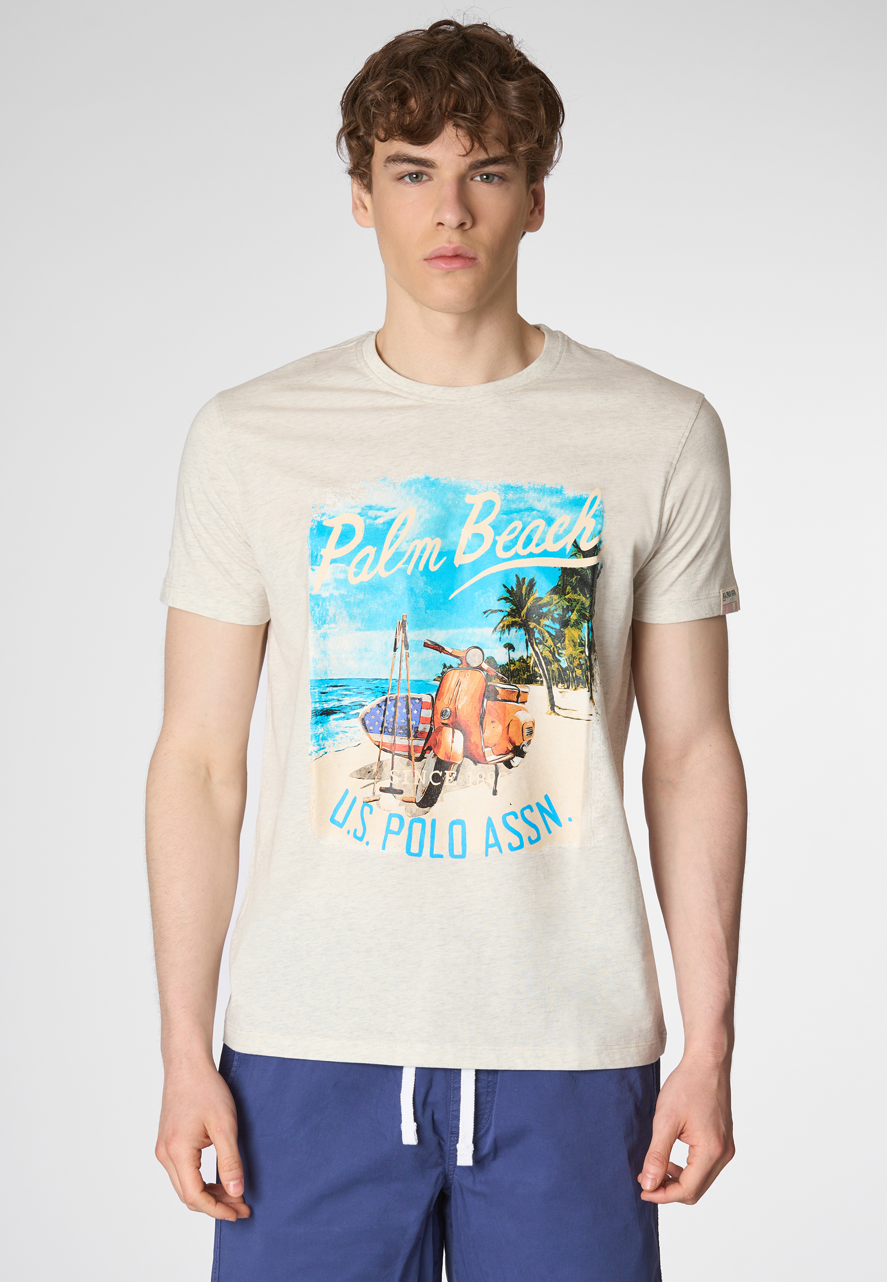 T-shirt a maniche corte in cotone melange con stampa posteriore