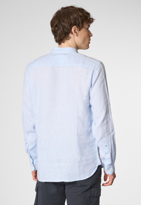 Camicia in lino chambray colletto mandarin slim fit con logo