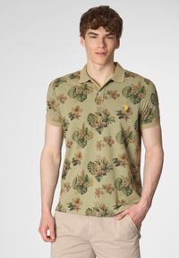 Polo shirt a maniche corte in cotone piquet con fantasia floreale e logo