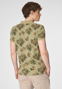 Polo shirt a maniche corte in cotone piquet con fantasia floreale e logo