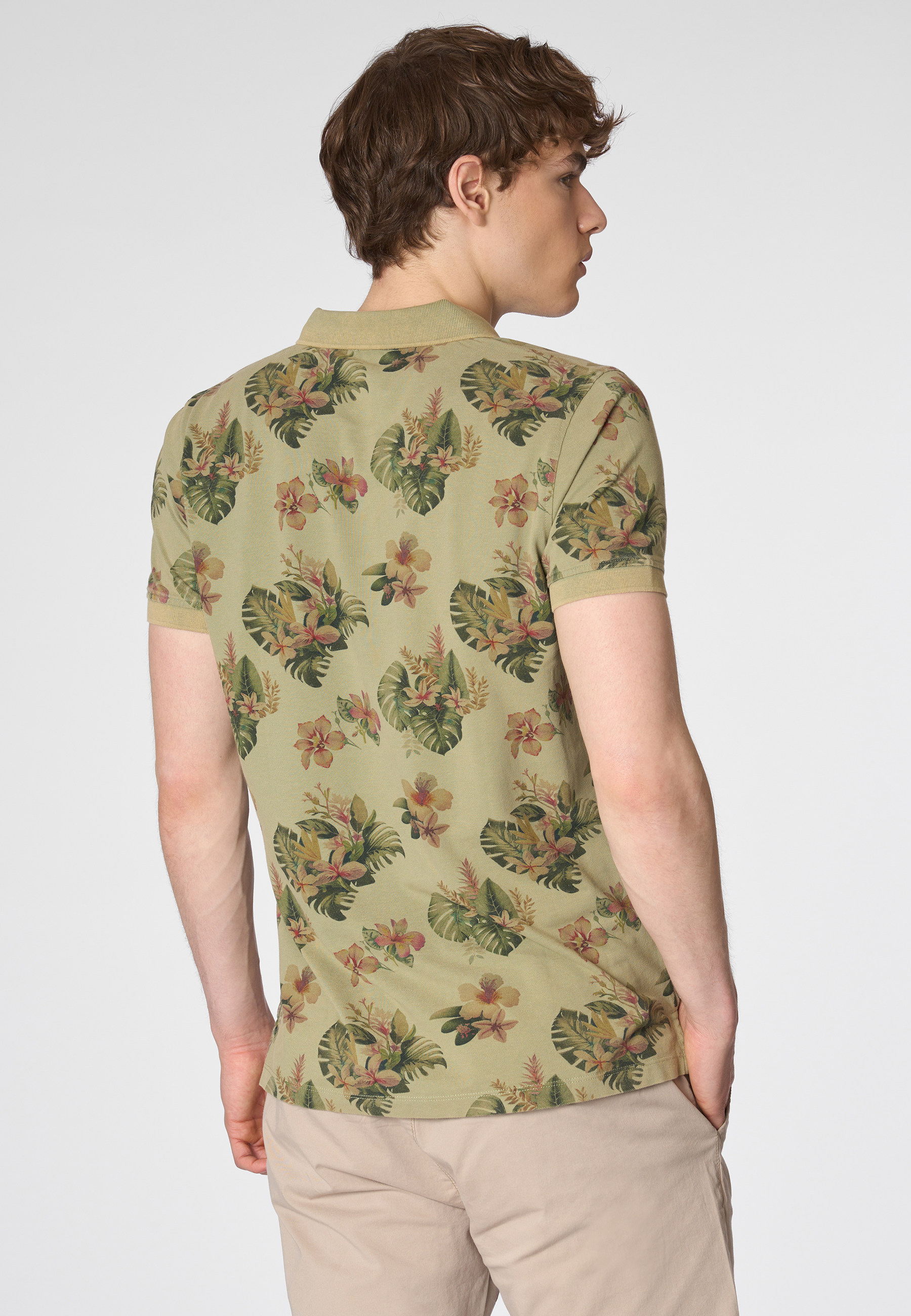 Polo shirt a maniche corte in cotone piquet con fantasia floreale e logo