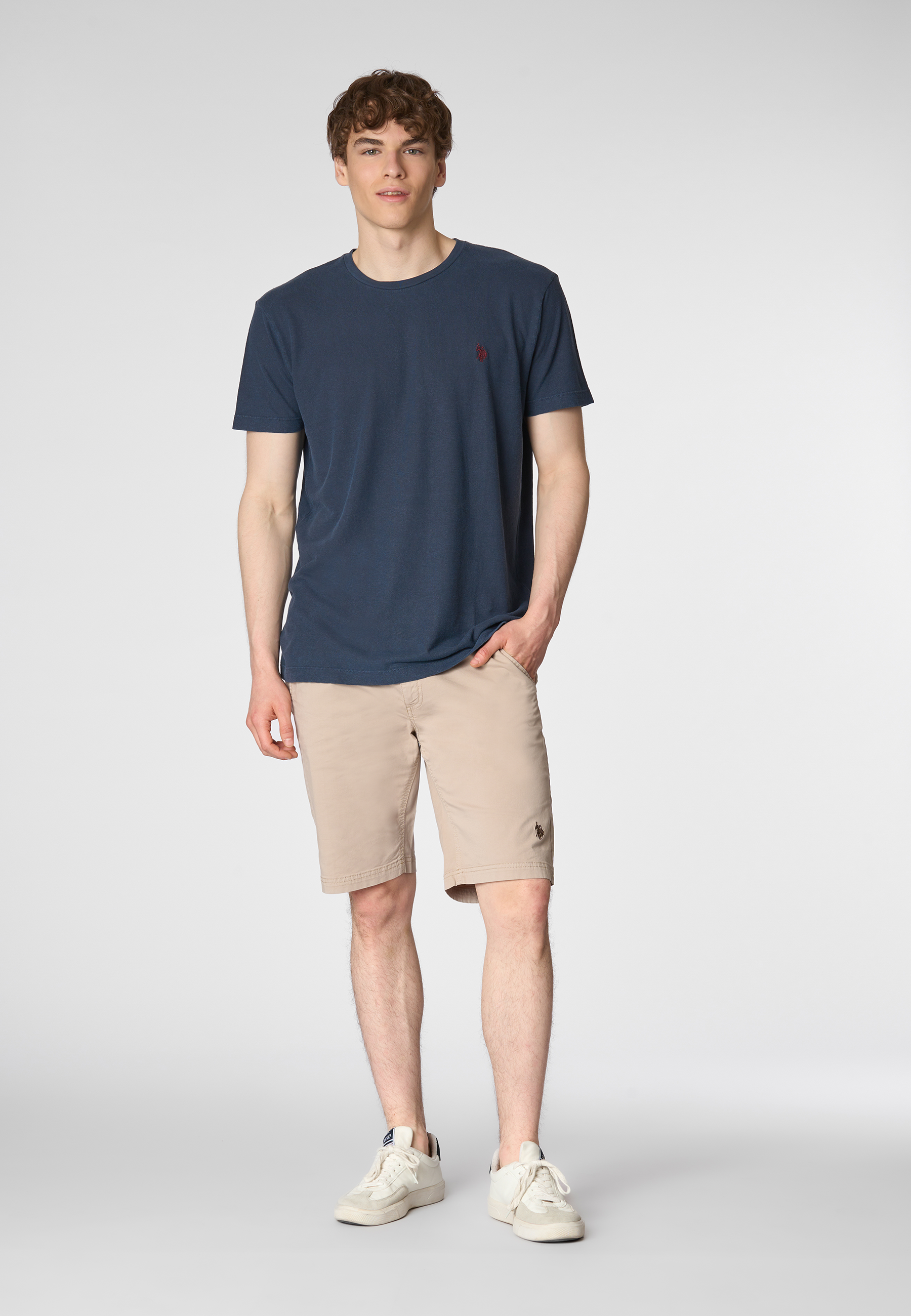 Pantaloni corti chino in cotone twill stretch con logo