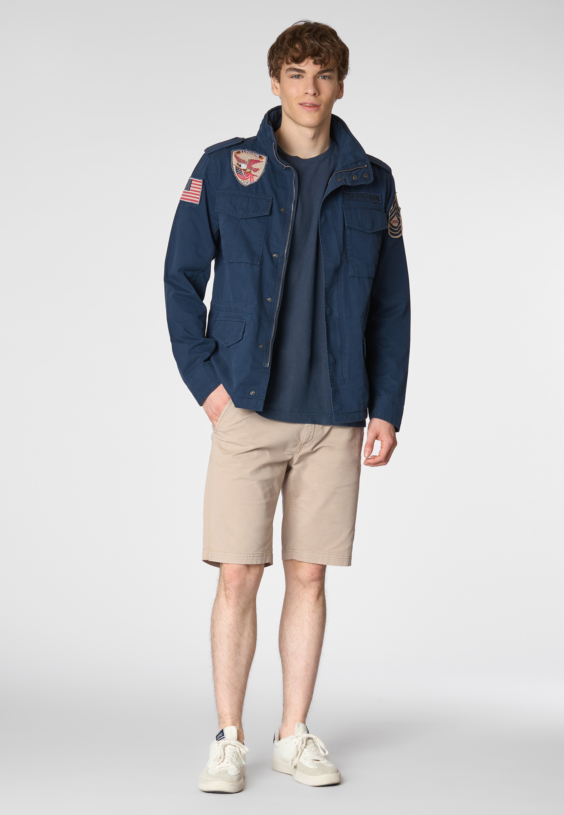 Giacca field in cotone gabardine con patch