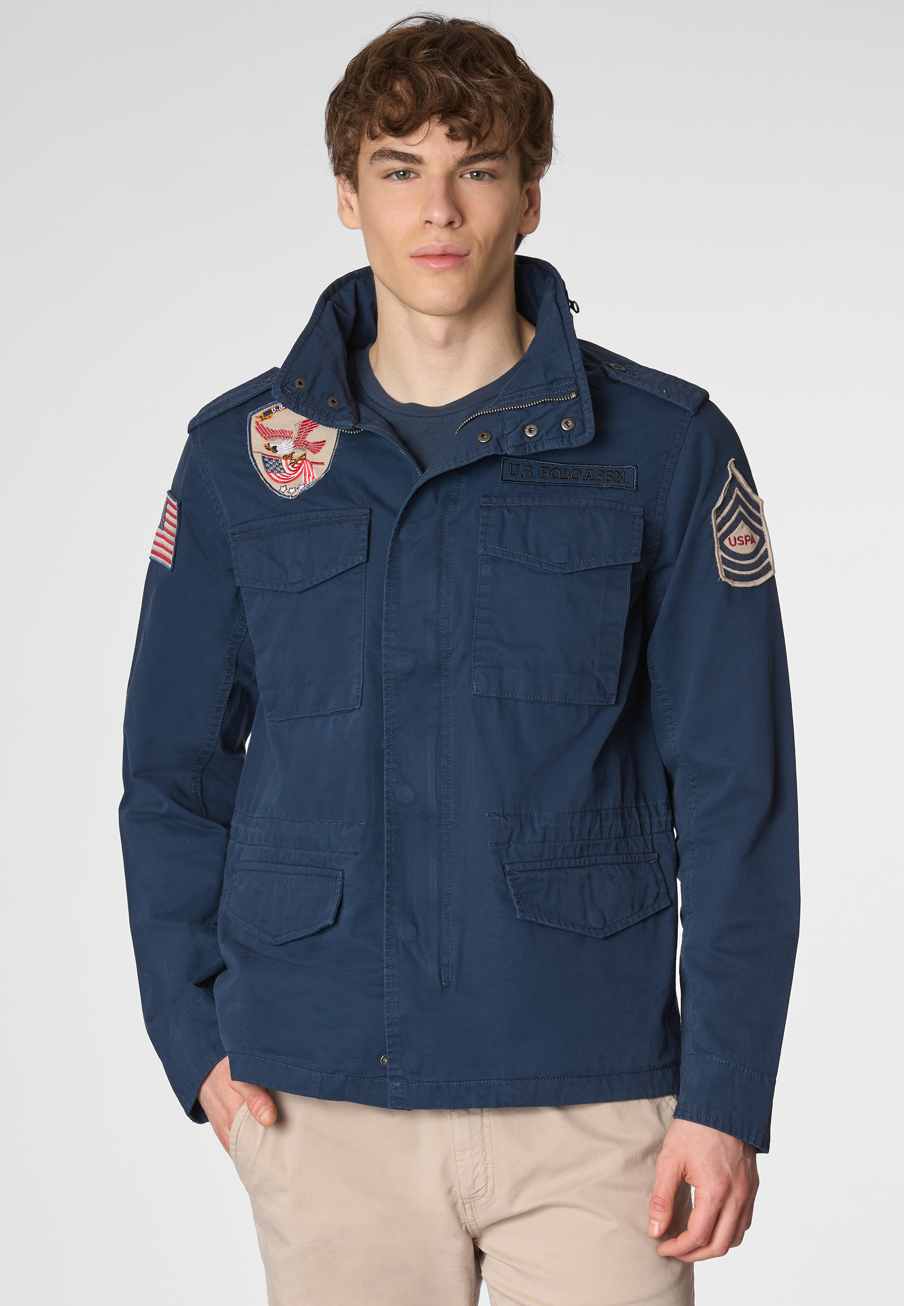 Giacca field in cotone gabardine con patch