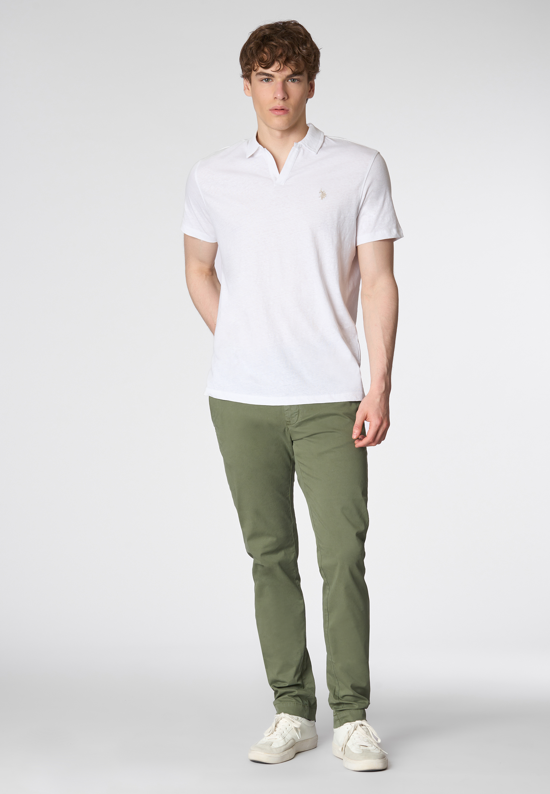 Polo shirt a maniche corte misto cotone e lino con logo