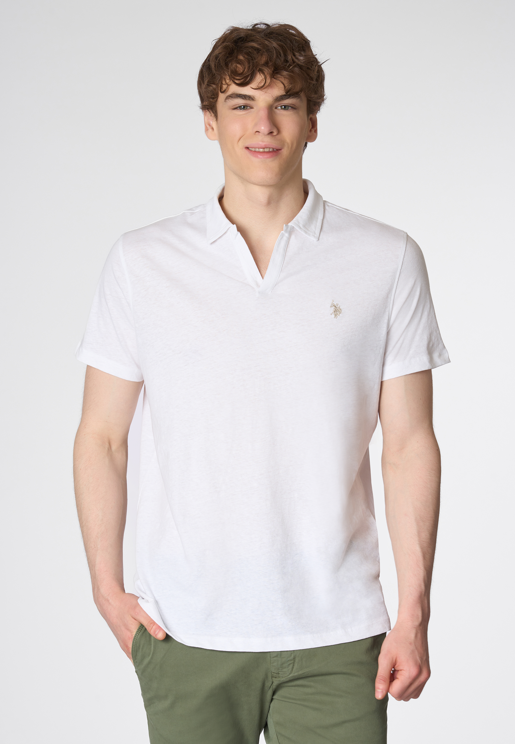 Polo shirt a maniche corte misto cotone e lino con logo