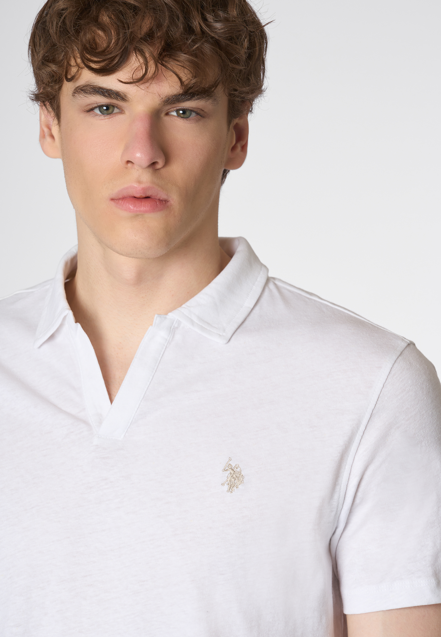 Polo shirt a maniche corte misto cotone e lino con logo