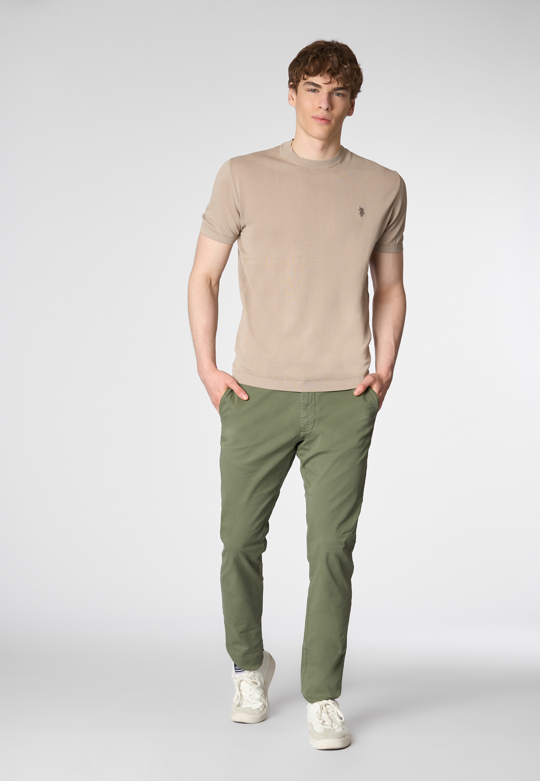 Maglia girocollo a maniche corte in cotone crepe