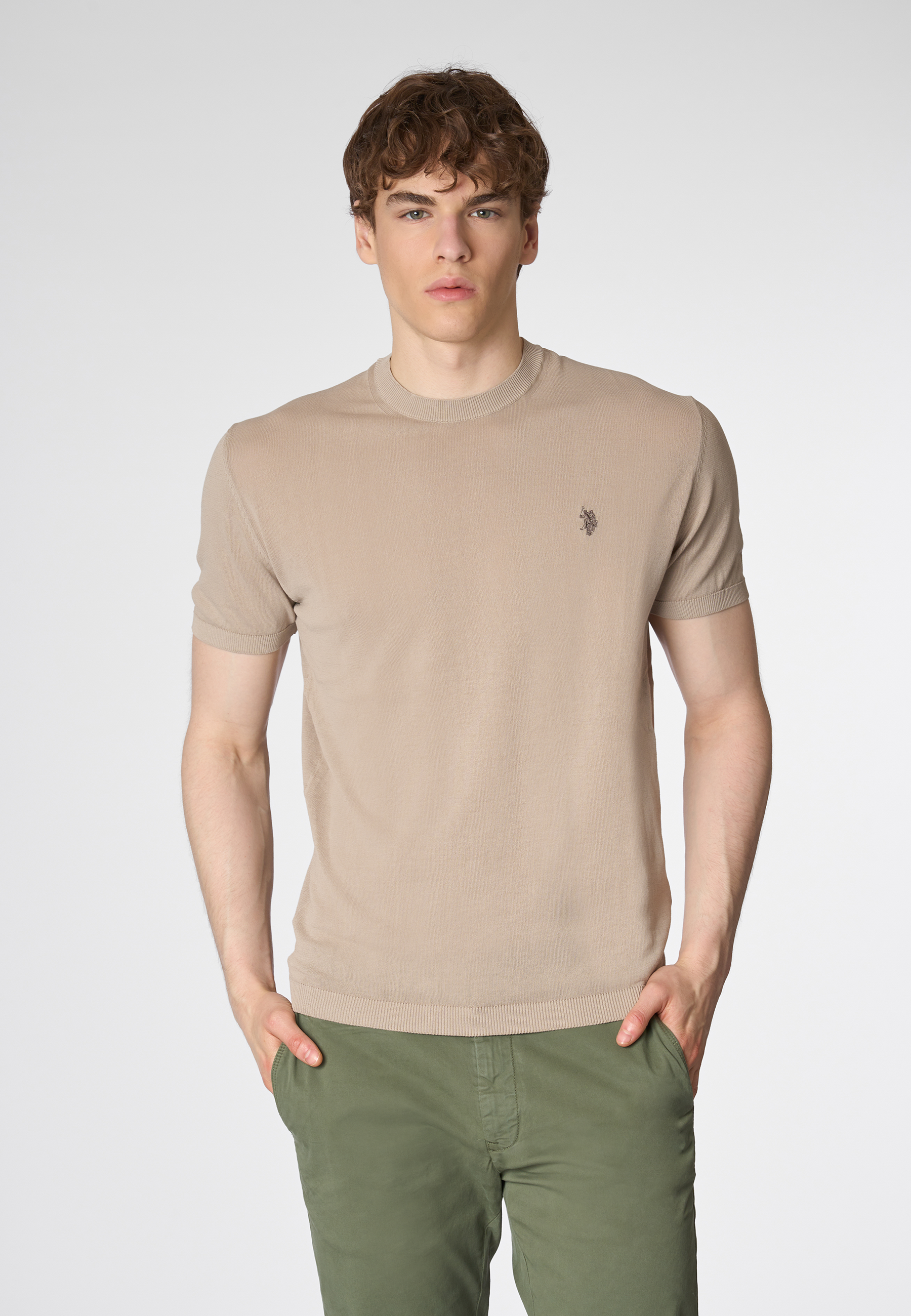 Maglia girocollo a maniche corte in cotone crepe