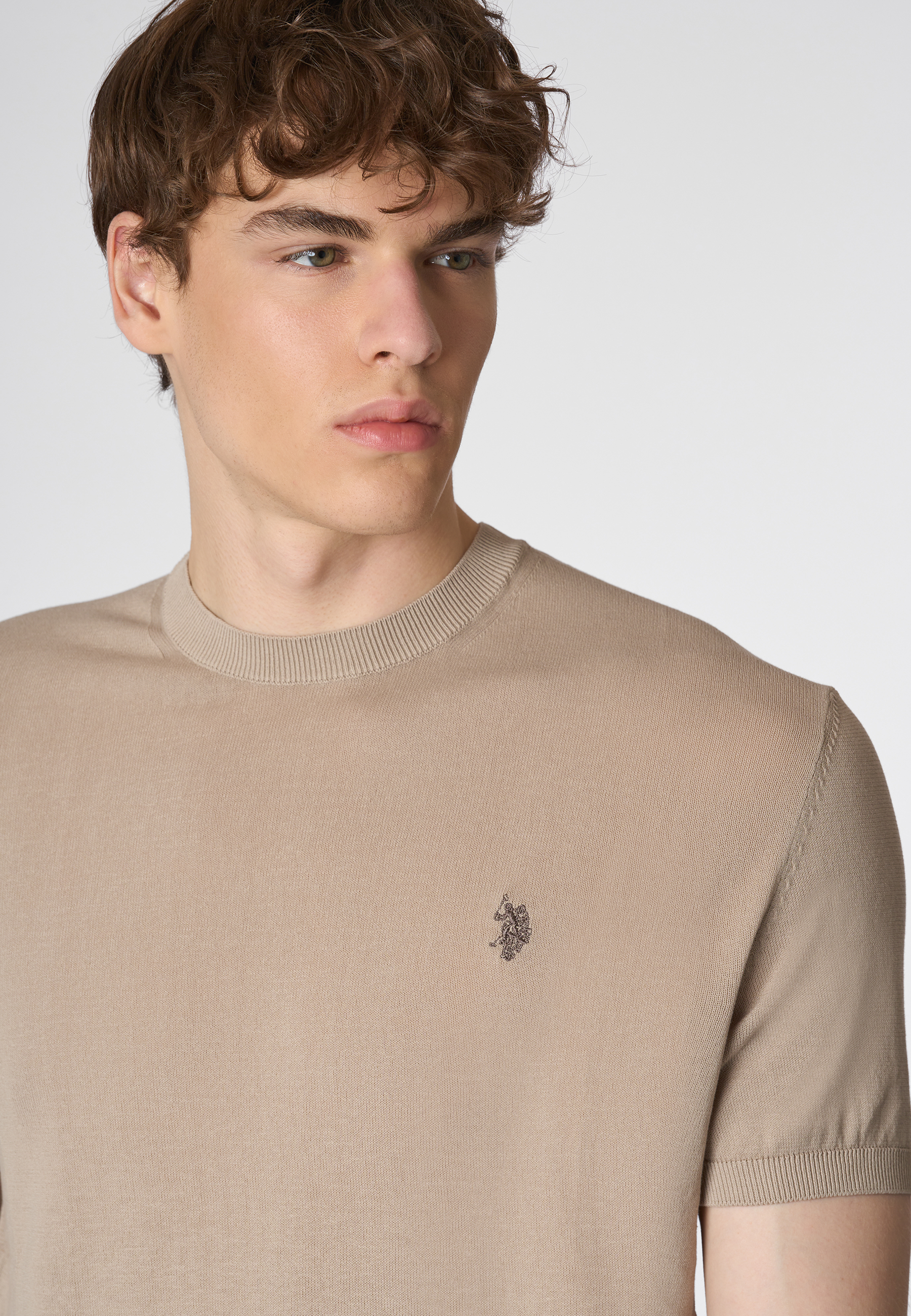Maglia girocollo a maniche corte in cotone crepe