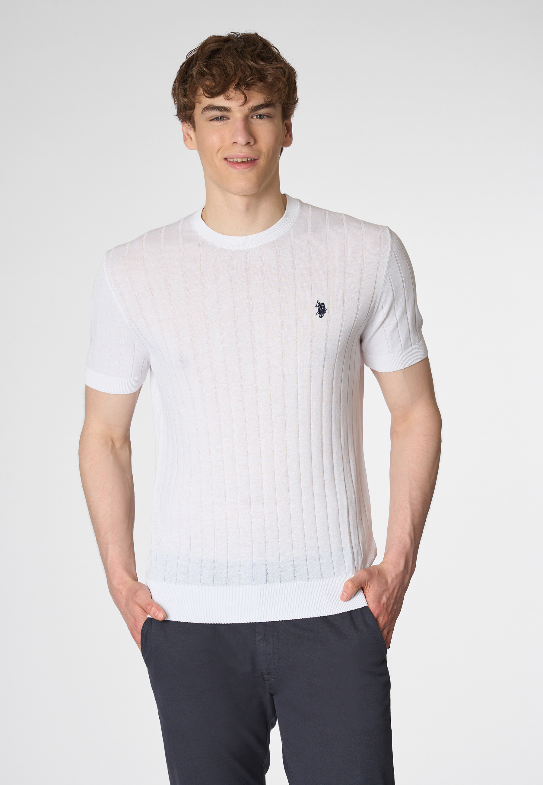 Maglia a maniche corte girocollo a coste in cotone premium quality