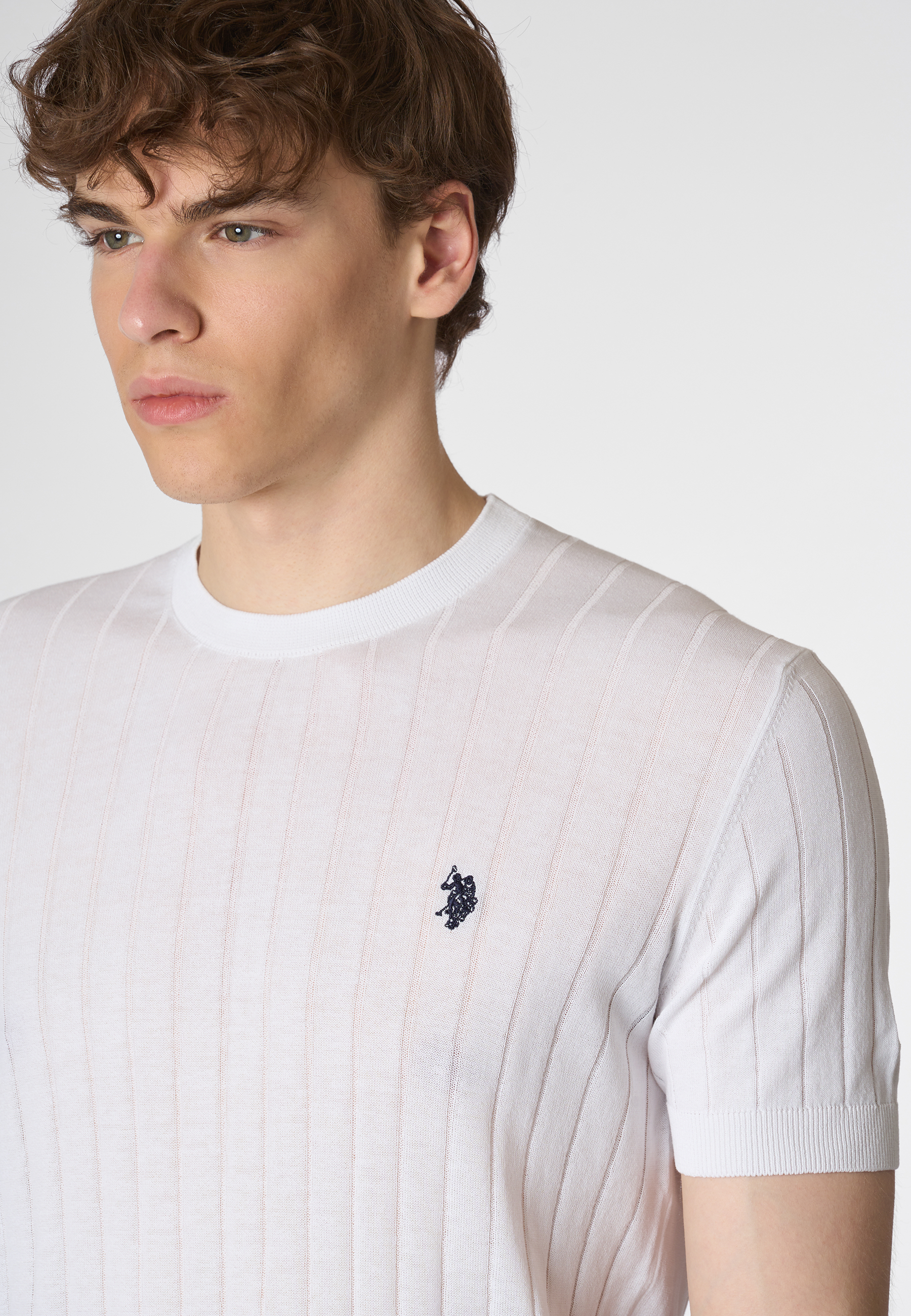 Maglia a maniche corte girocollo a coste in cotone premium quality