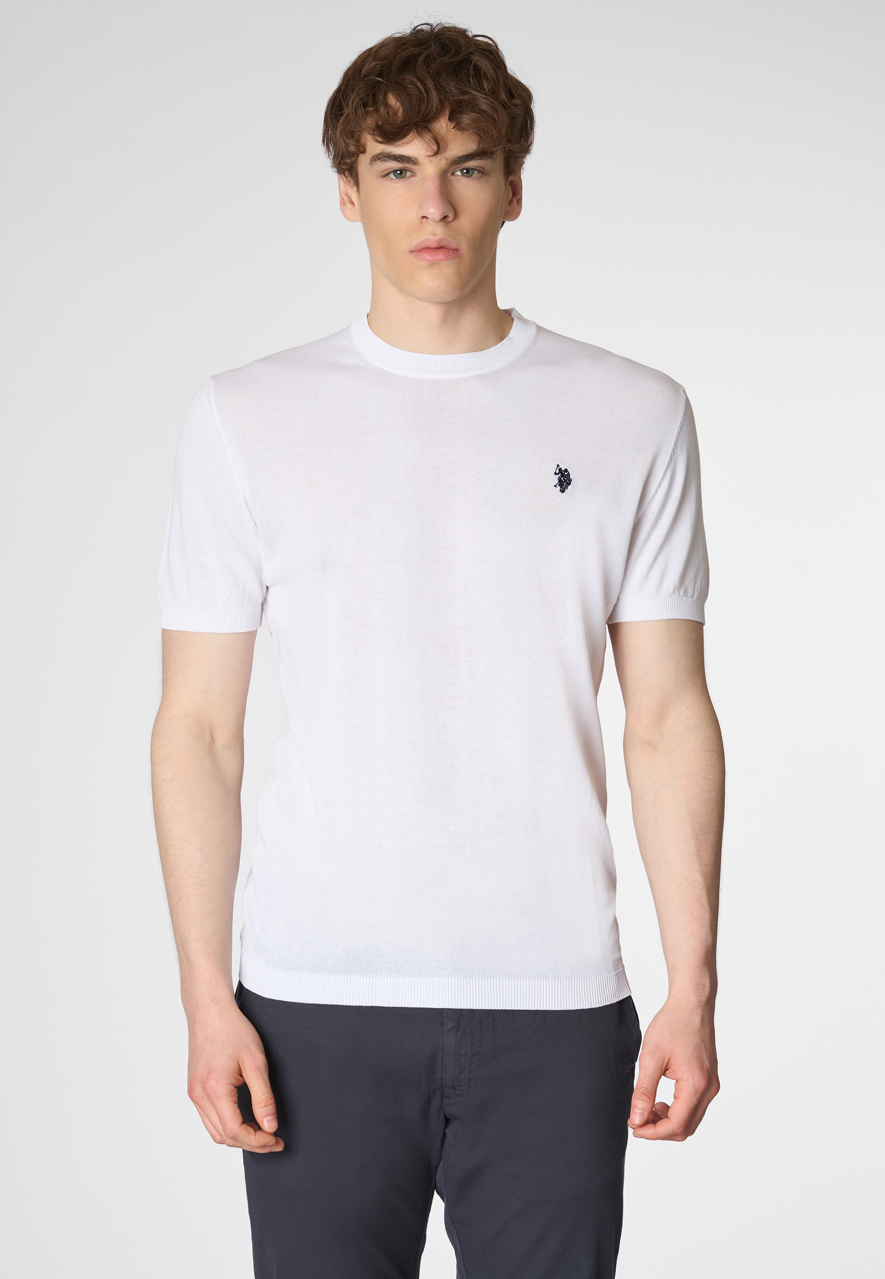 Maglia girocollo a maniche corte in cotone crepe