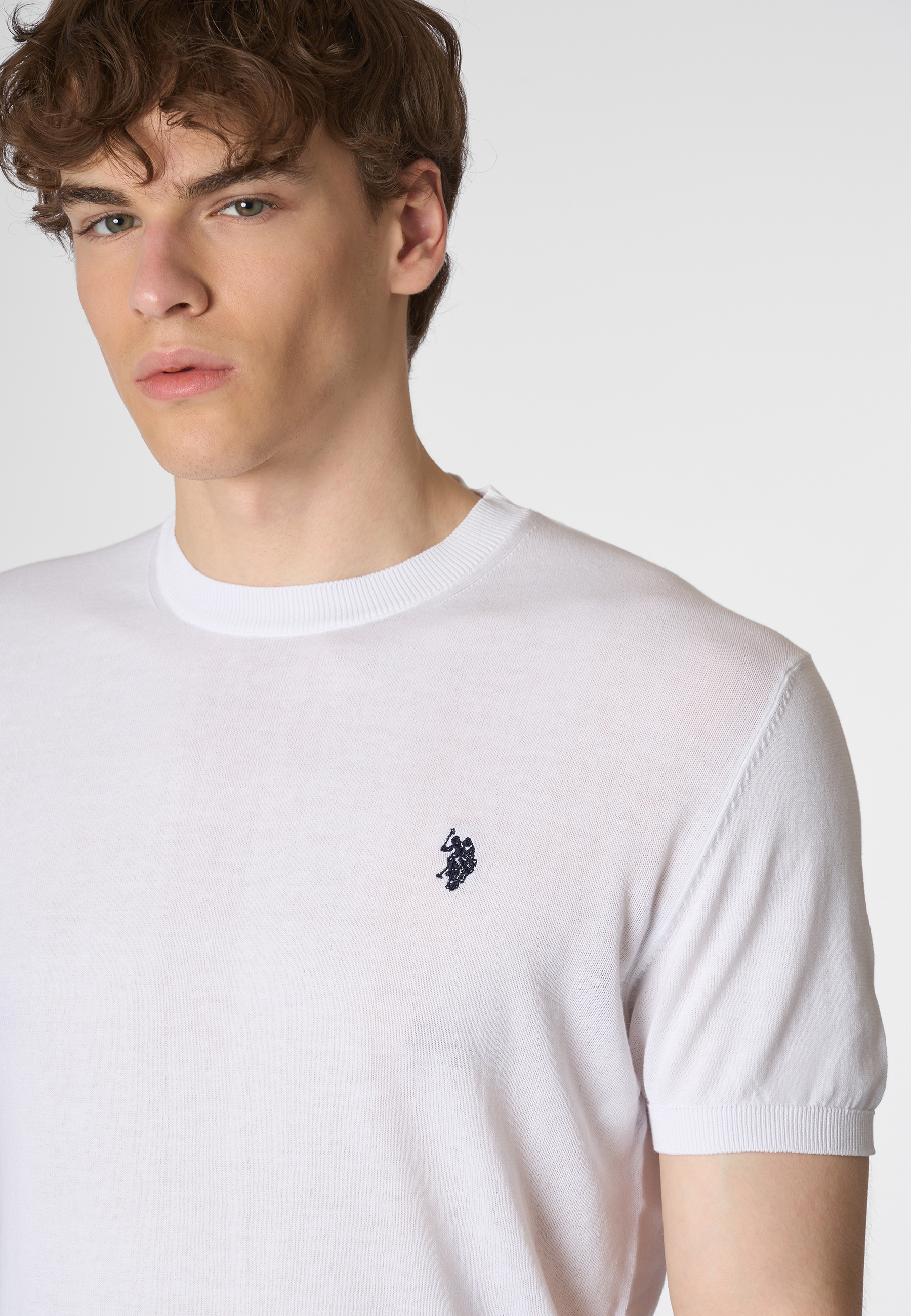 Maglia girocollo a maniche corte in cotone crepe