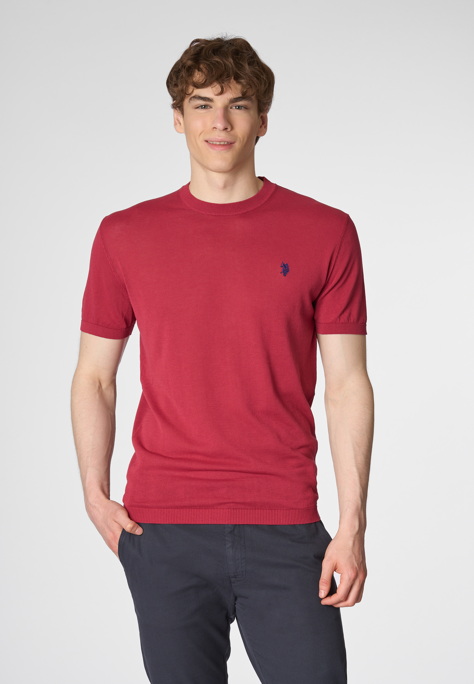 Maglia girocollo a maniche corte in cotone crepe