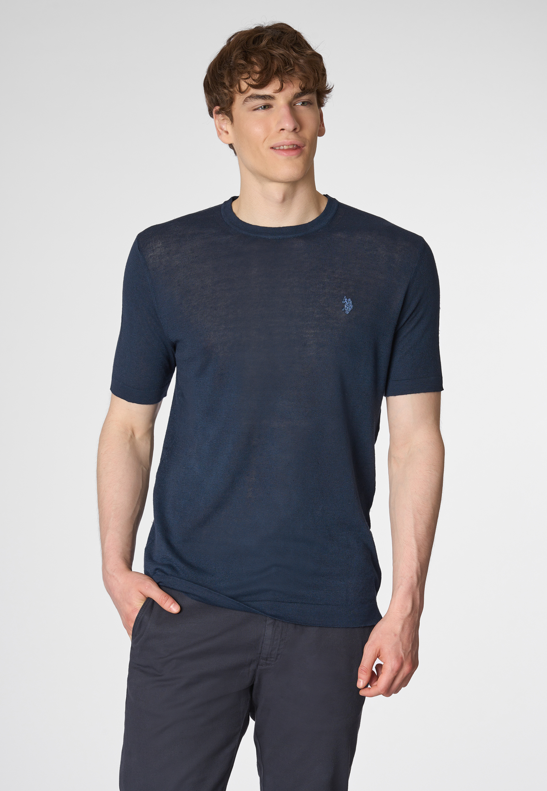 Maglia girocollo a maniche corte in cotone crepe