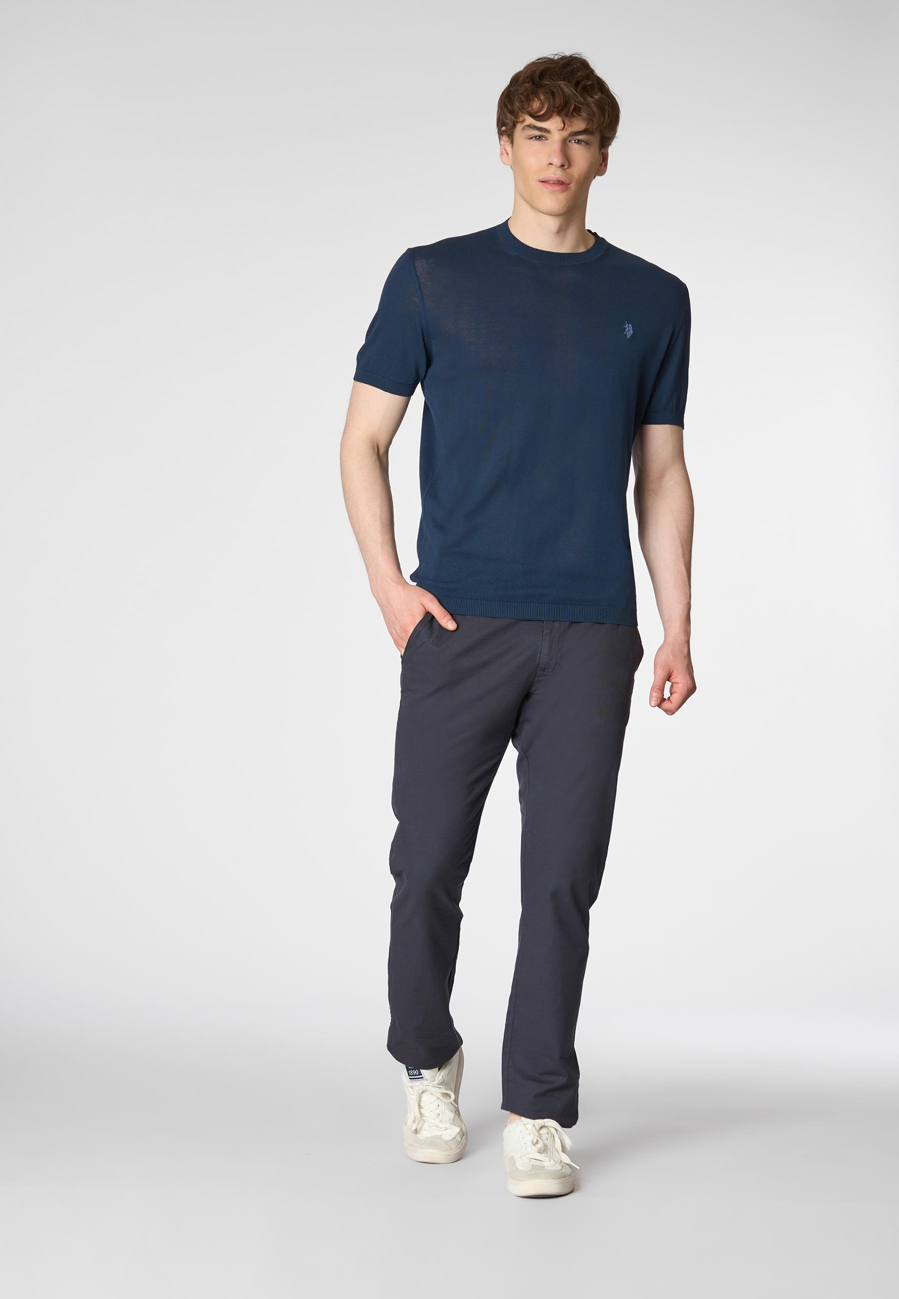 Maglia girocollo a maniche corte in cotone crepe