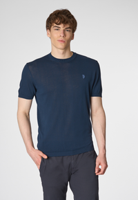 Maglia girocollo a maniche corte misto cotone organico e lino