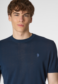 Maglia girocollo a maniche corte misto cotone organico e lino