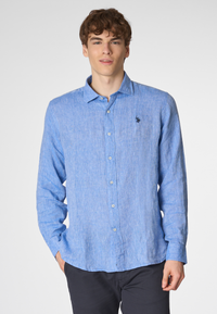 Camicia in lino chambray slim fit con logo