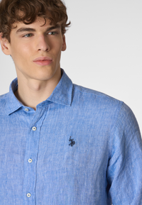 Camicia in lino chambray slim fit con logo