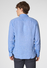 Camicia in lino chambray slim fit con logo