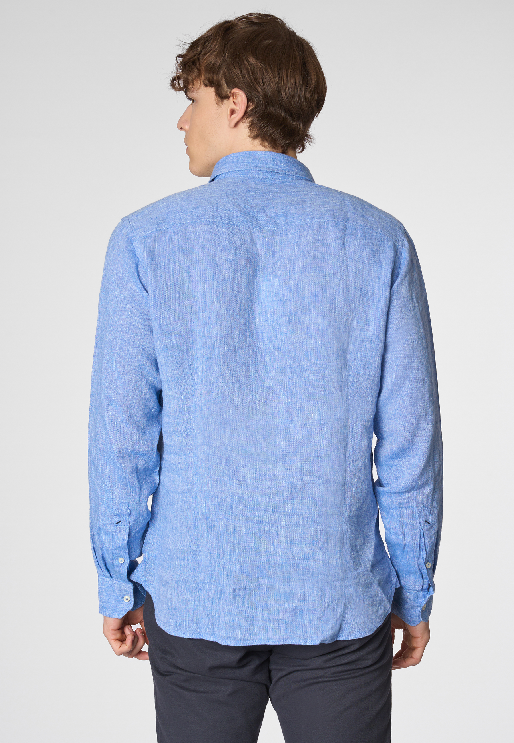 Camicia in lino chambray slim fit con logo
